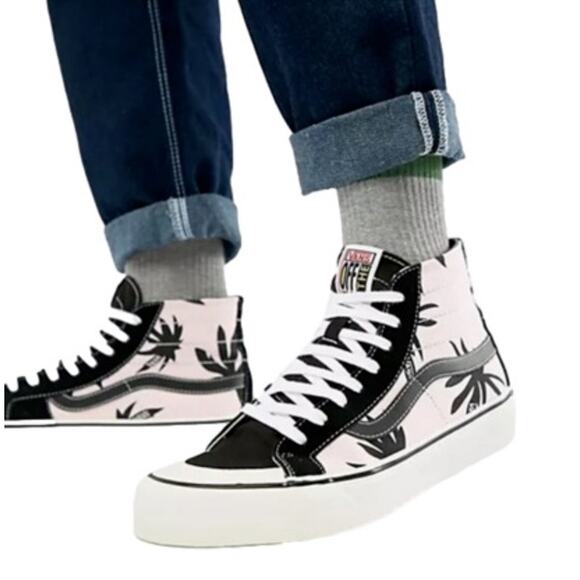 Vans Summer Leaf Pink and Black Palm Tree Sk8-Hi 138 Decon Shoe - Picture 1 of 7